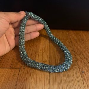 Blue Green Woven Bead Tubular Beaded Necklace 16"